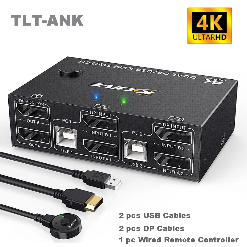 

8K USB 3.0 Displayport KVM Switch 2 Monitors 2 Computers 8K@30Hz 4K@144Hz,Dual Monitor Displayport 1.4 KVM Switches