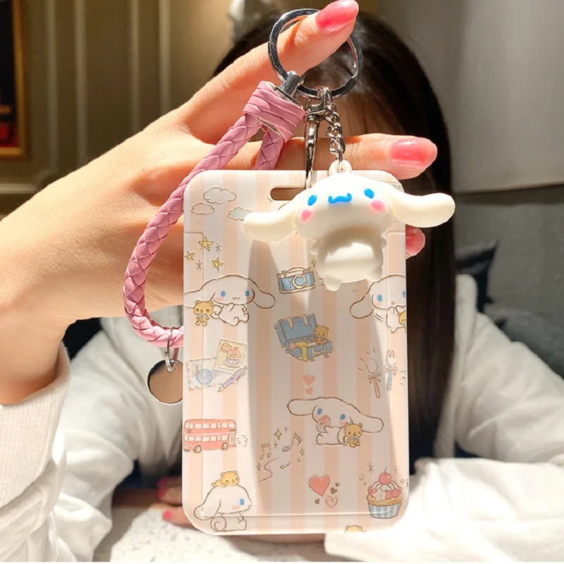 Sanrio Anime Cinnamoroll Bank Card  Keychain  Meal Card Id Card Subway Card Bag Pendant Kuromi Hellokitty My Melody Cartoon Gift