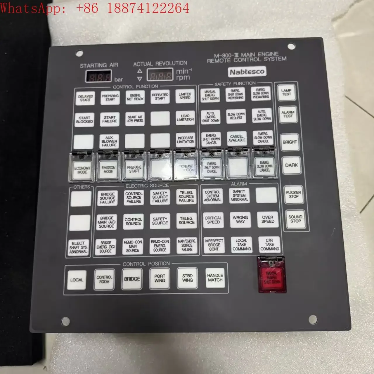 

Nabtesco M-800-III-W Main Engine Remote Control Panel for Marine Main Engine Remote Operation & Safety Function