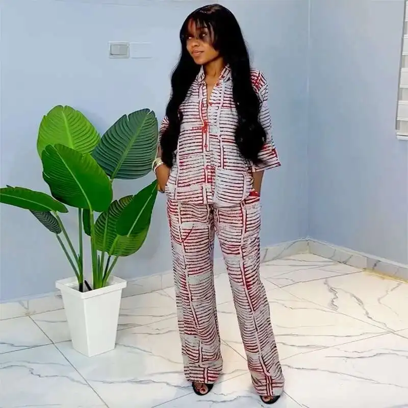 

2025 Women's Clothing Summer New Printed Three-quarter Sleeve Shirt Loose Top Long Pants Set