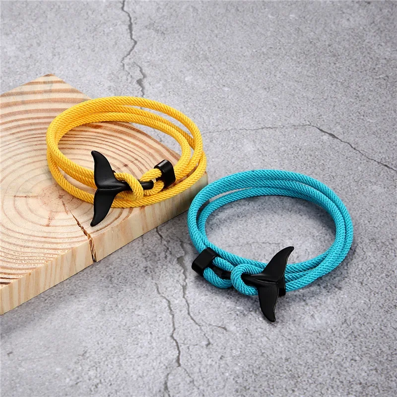 CUTEECO Fashion Whale Tail Anchor Bracelet Men Multi-Layer Braided Rope Bracelet Men And Women Navy Style Sports Metal Hook Gift