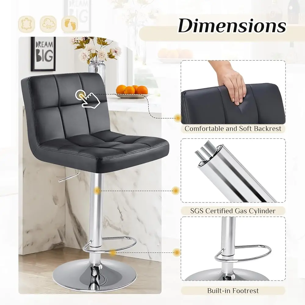 Bar Stools Set Of 4, 24 H Counter Height Bar Stools, Upholstered Modern Kitchen Barstools With Metal Base, Pu Leather Stools