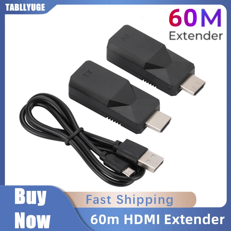 

60m HDMI-Compatible Extender 1080P IR Loop Out No Loss RJ45 to HDMI-Compatible Extender Transmitter Receiver over Cat5e Cat6