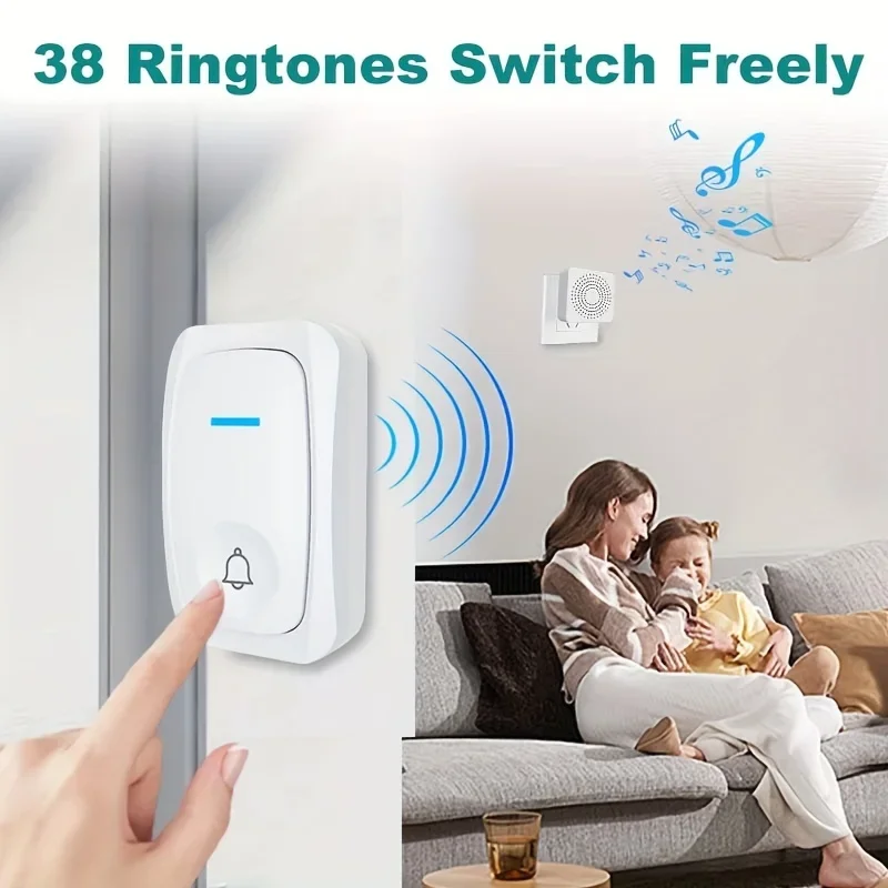 1 Set Outdoor Electronic Wireless USB Doorbell,Remote Control, 38 Ringtones& 3 Volume levels for Elderly Alarm and Calling WHM