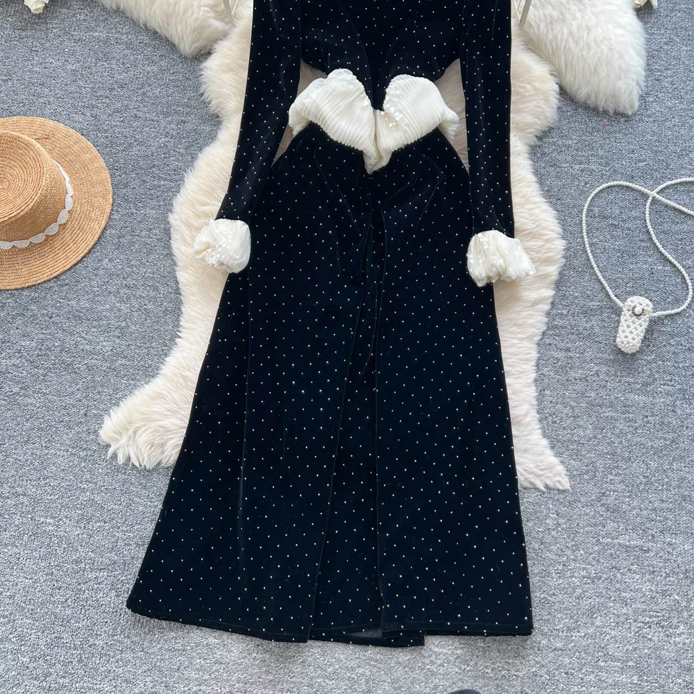 Chic vintage Sexy sequin rhinestone Fairy Vacation Long dress Women Boho Sundress ceremony dresses