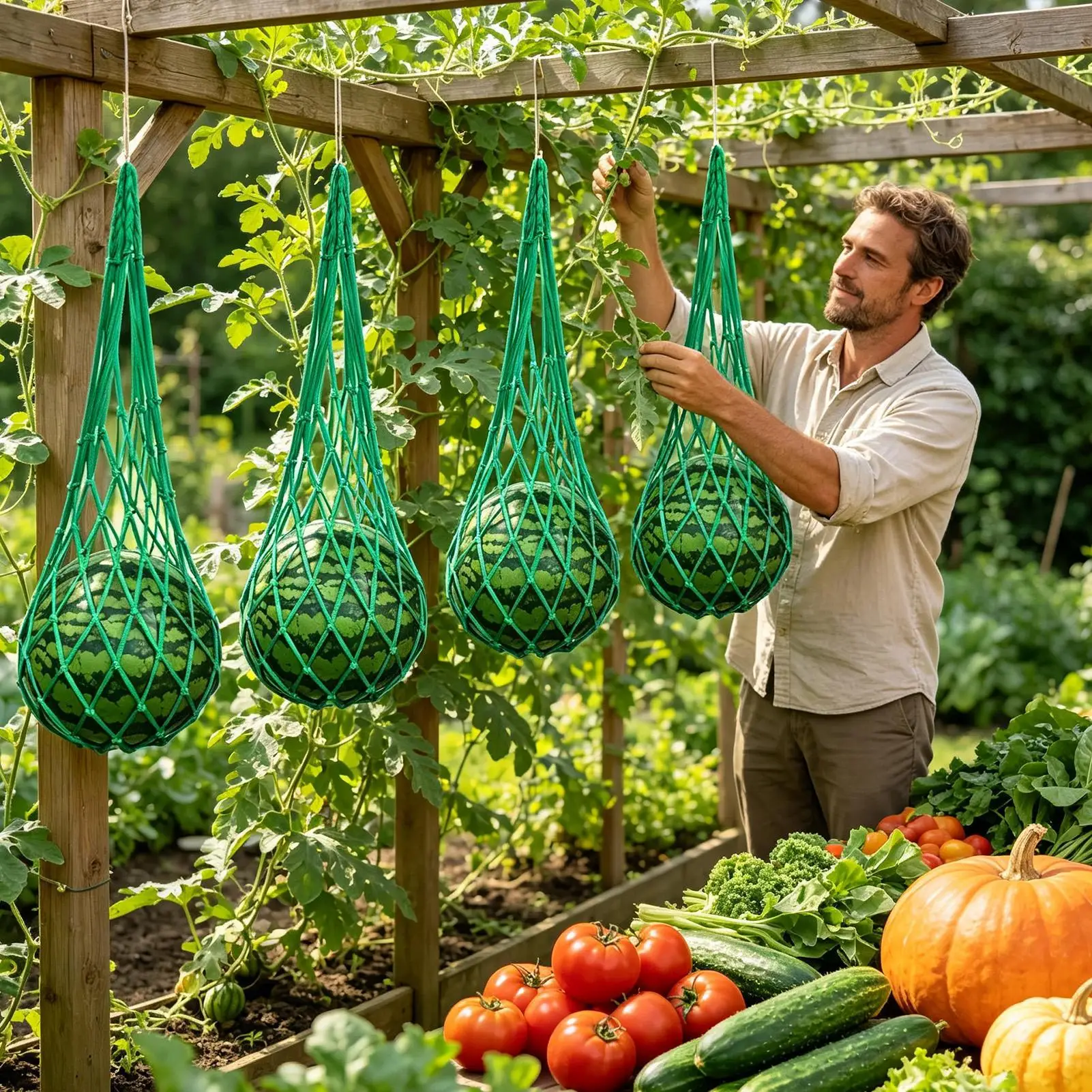 10Pcs Watermelon Hammock 60cm Breathable Reusable Fruit Storage Net for Melon Cucumber Vegetable Outdoor Garden Yard Patio
