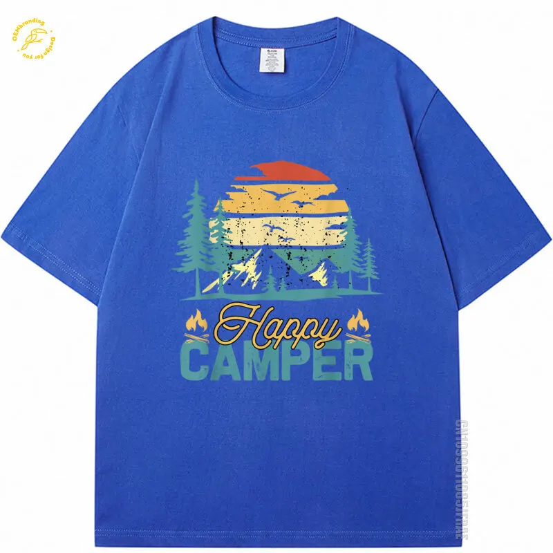 

Happy Camper Retro Vintage Funny Matching Campin Crew Men's T-Shirt Mountain Tree Vally Campfire Camiseta Personalizada Tシャツ