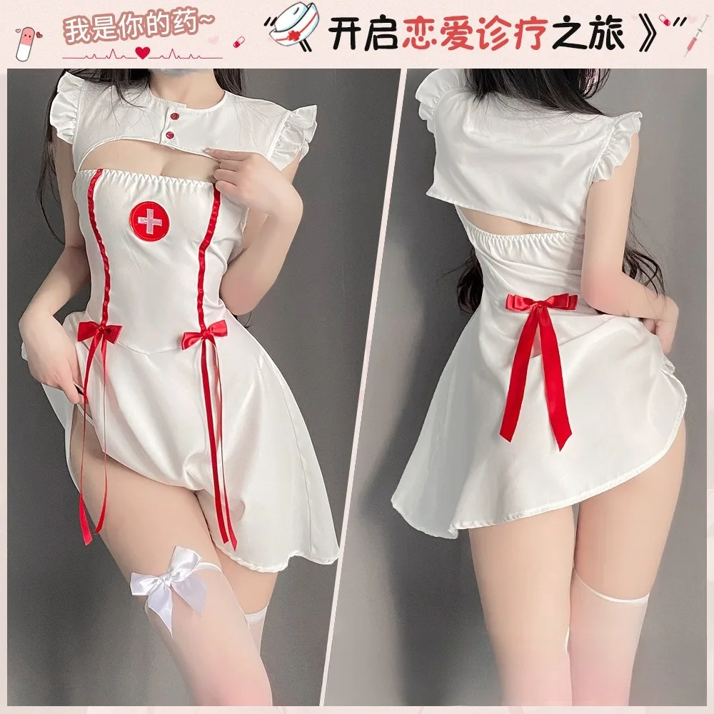 Exotic Costumes Nurse Pajamas Mini Ultra Short Seduction Sexy Cosplay Nurse Dress Suit Set Lingerie Women Underwear Intimates