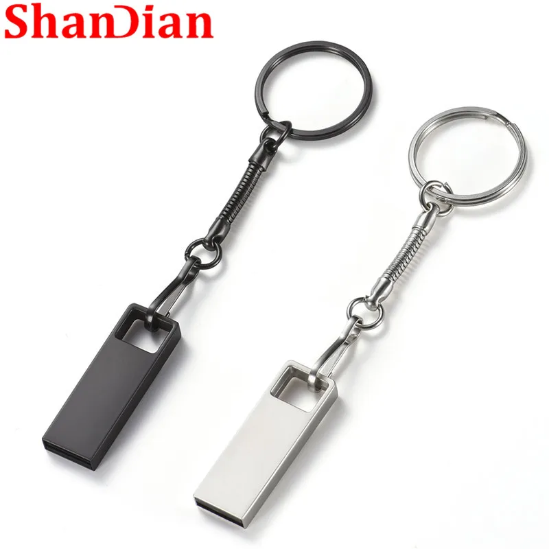 SHANDIAN-سلسلة مفاتيح USB صغيرة ، معدن أسود ، 4 جيجابايت ، 8 جيجابايت ، 16 جيجابايت ، 32 جيجابايت و 64 جيجابايت ، محرك فلاش ، سعة حقيقية ، شعار مخصص 2.0 ، بالجملة