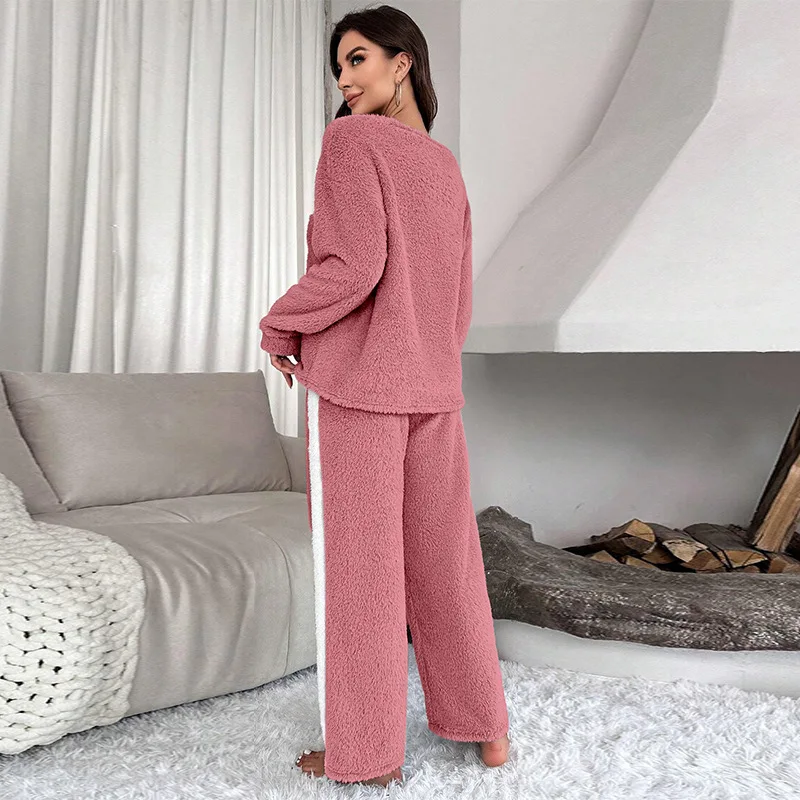 5XL Plus Size Thickened Winter Warm Pjs Set Women Flannel Sleepwear Coral Velvet Pajamas Padded Two Pieces Sets Home Clothes