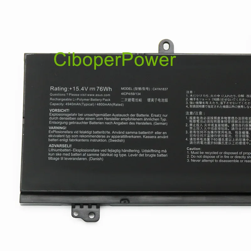 Original quality 15.4V 76Wh C41N1837 0B200-03380100 Battery for GU502GU GU502GV GU532GU GX502GV GX502GW