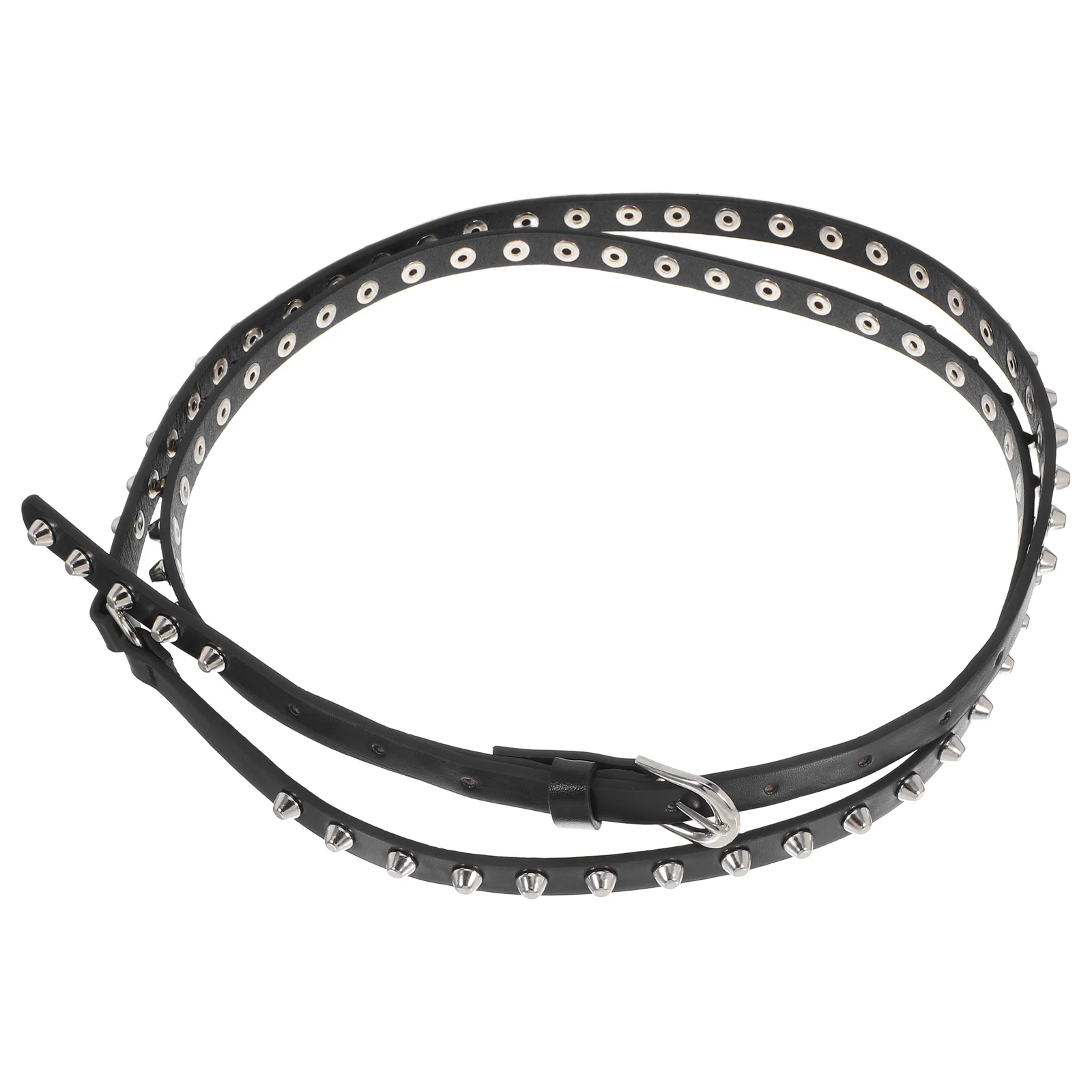 

Women'S Punk Belt Black Faux Studded Rivet Design Extra Long Adjustable Waistband For Streetwear Rock Style Outfits