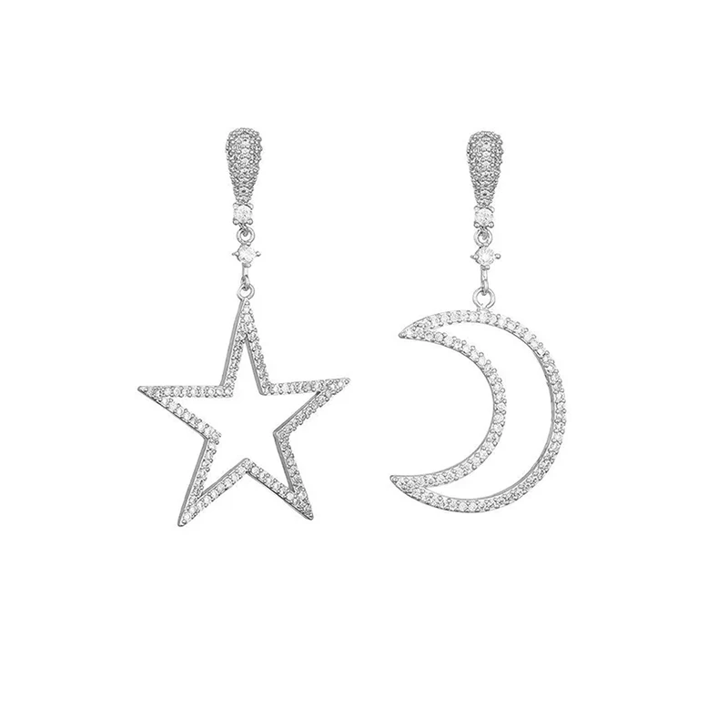 

Slightly inlaid with diamond star moon earrings, light luxury temperament exaggerated asymmetrical earrings