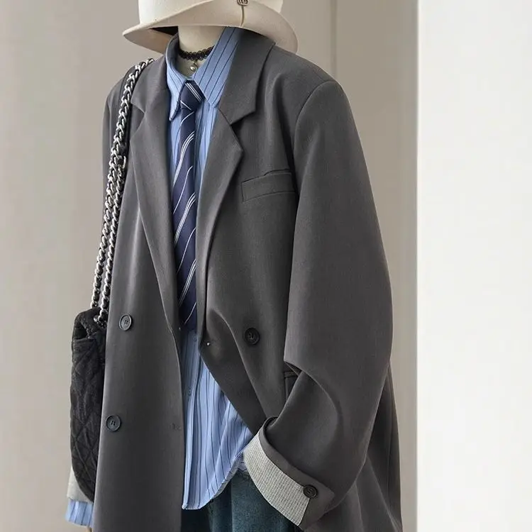 Plus-Size Gray Casual Versatile Loose Slimming Women's Blazer, New Spring Model With High-End Design And Vintage Feel
