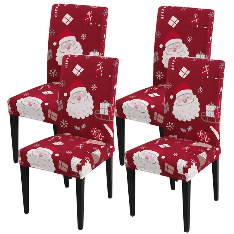 Christmas stretch dining chair cover 2/4/6 PCS Santa Elk snowflake print removable chair cover Christmas party home decoration