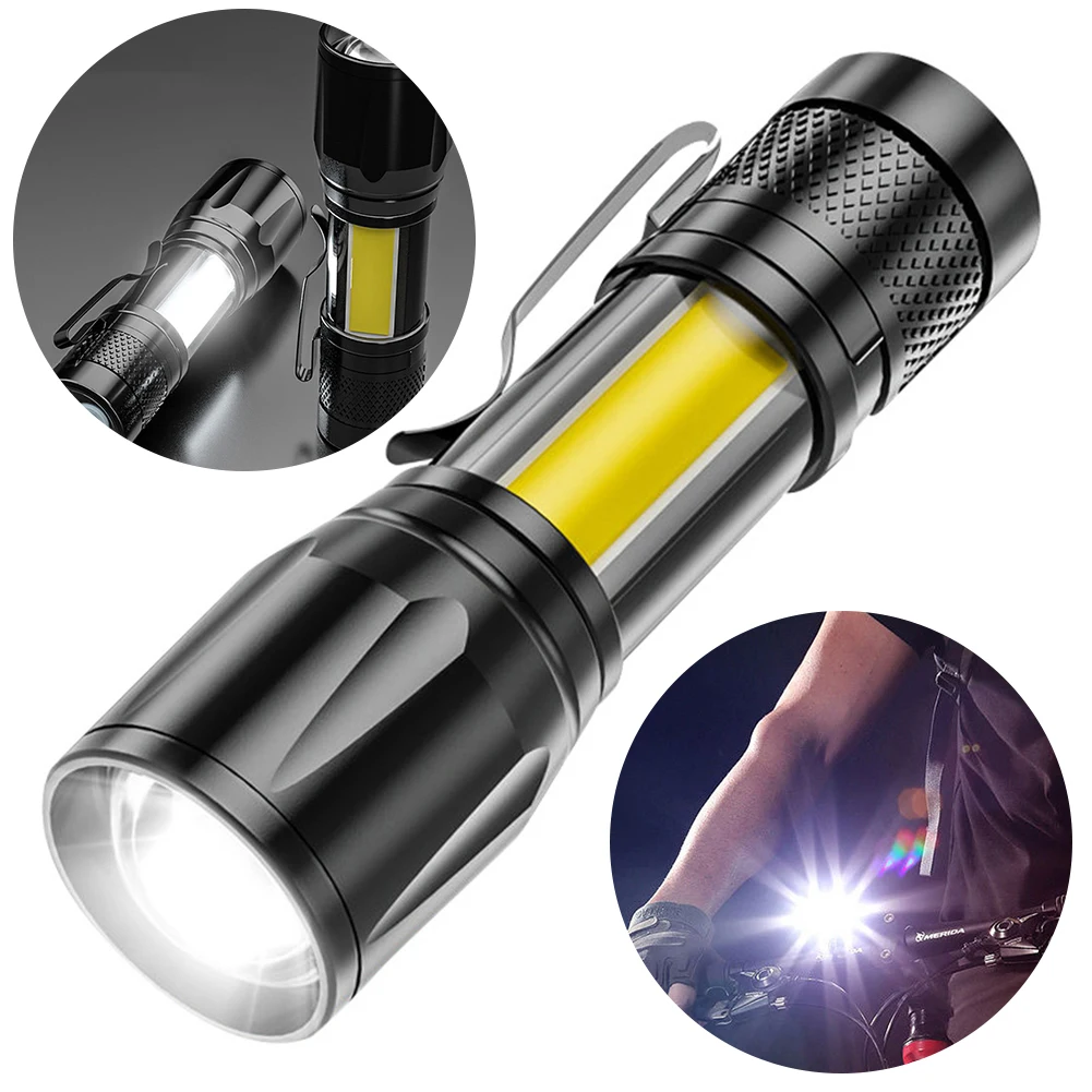 XPE+COB Powerful Flashlight Telescopic Zoom Portable Torch Light USB Rechargeable LED Flashlight Waterproof for Hiking Emergency