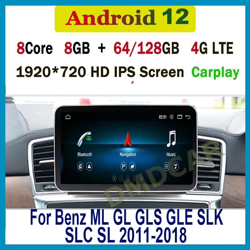 Android 12 8+128G Car Radio Multimedia Player For Mercedes Benz ML-Class GLS GLE SLK SLC SL ML W166 GL X166 Class Carplay