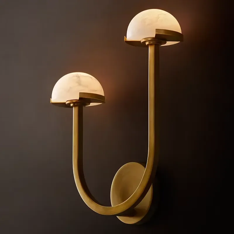 Custom Brass Spanish Alabaster Wall Sconce, Indoor Exterior Wall Lamp for Living Room Bathroom Hallway Villa Hotel Lighting