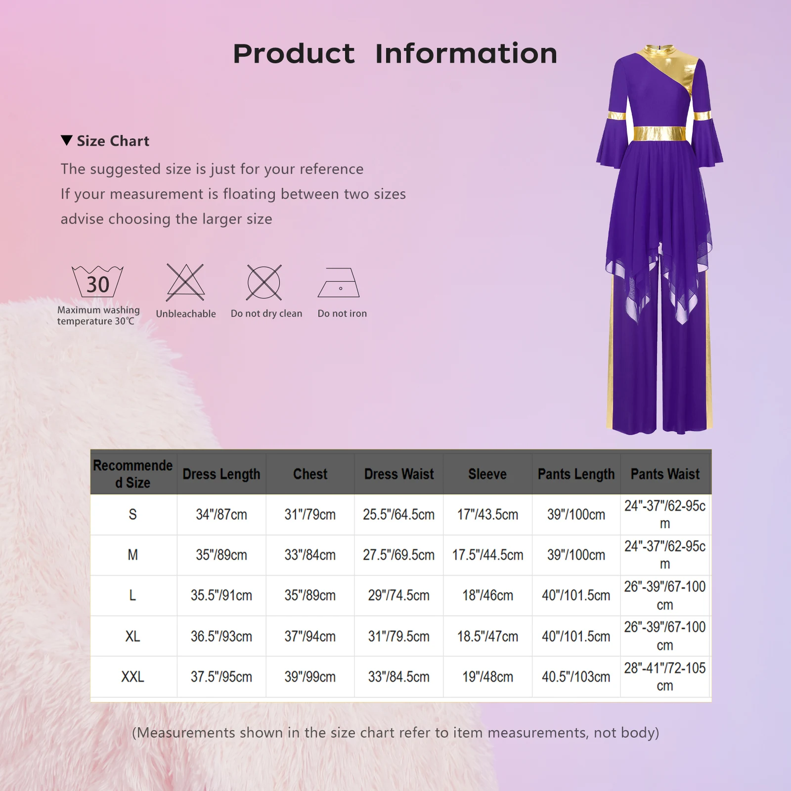 ชุดนักร้องประสานเสียงโบสถ์สำหรับผู้หญิง ชุดประกอบพิธีกรรมทางศาสนา ชุดแสดงสรรเสริญพระเจ้า ชุดเดรสแขนบาน 3/4 พร้อมกางเกงขายาวทรงกว้าง ชุดเต้นรำสไตล์ลิริคอลสมัยใหม่