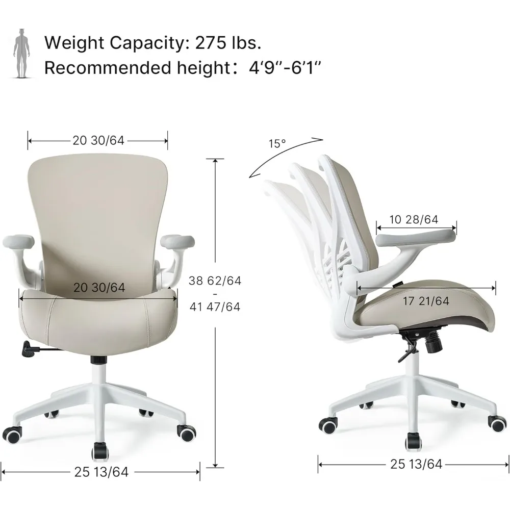 ERGONOMIC Vera Leather Office Chair, PU Leather Desk Chair with Wheels and 3D Adjustable Armrests, Executive Office Chair