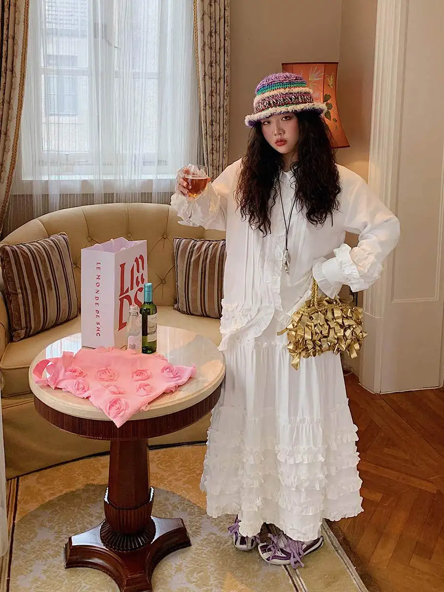 

Женский комплект Dazi: юбка и топ с деревянными элементами и рюшами, модный деловой костюм-двойка для ранней осени