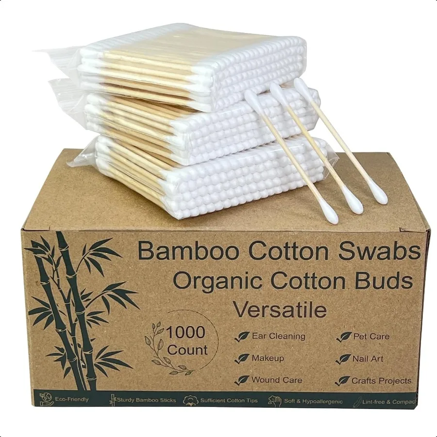 1000 Count Bamboo Cotton Swabs EcoFriendly Cotton Buds with Wooden Sticks for Home Cleaning Personal Ear Cleaning Makeup Applic