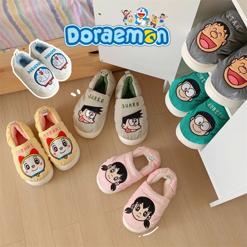 

Genuine Cartoon Doraemon Anime Funny Printed Thickened Cotton Slippers Kawaii Autumn Winter Warm Home Non-Slip Couple Slippers