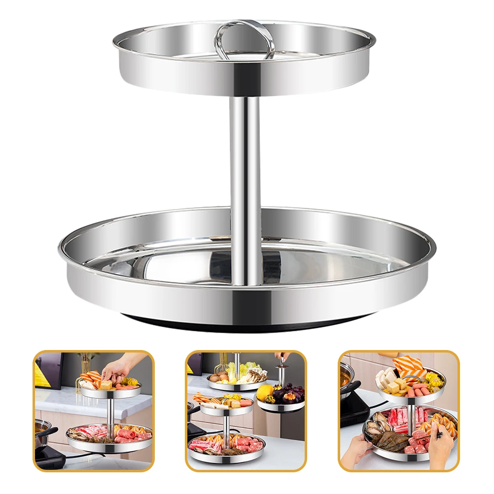 

Rotatable Hot Pot Plate Double Layer Fruit Tray Stainless Steel Storage Dessert Serving Platter Household Container For