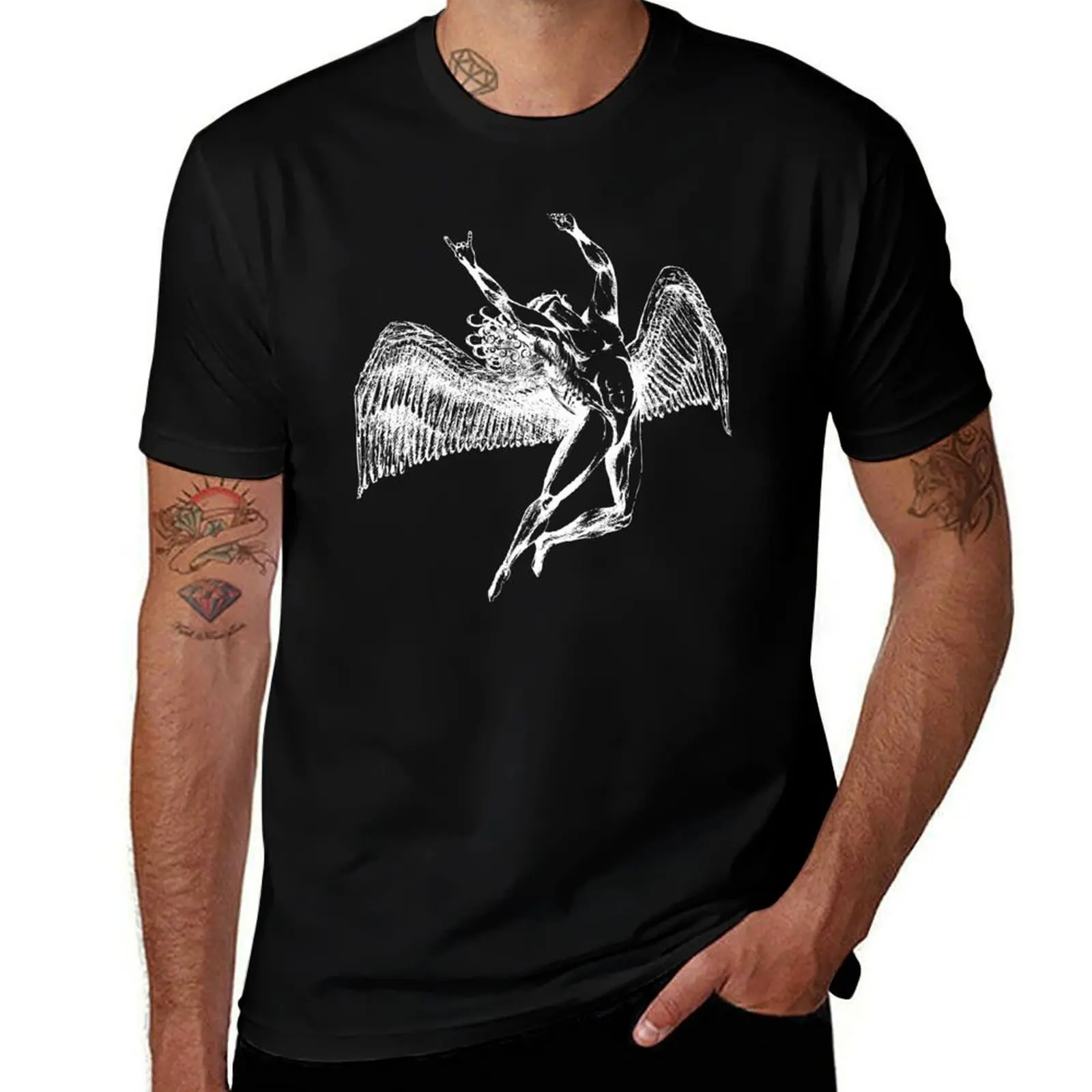 ICARUS THROWS THE HORNS - white ***FAV ICARUS GONE? SEE BELOW*** T-Shirt Large Size Casual Short Sleeve Top T-Shirt