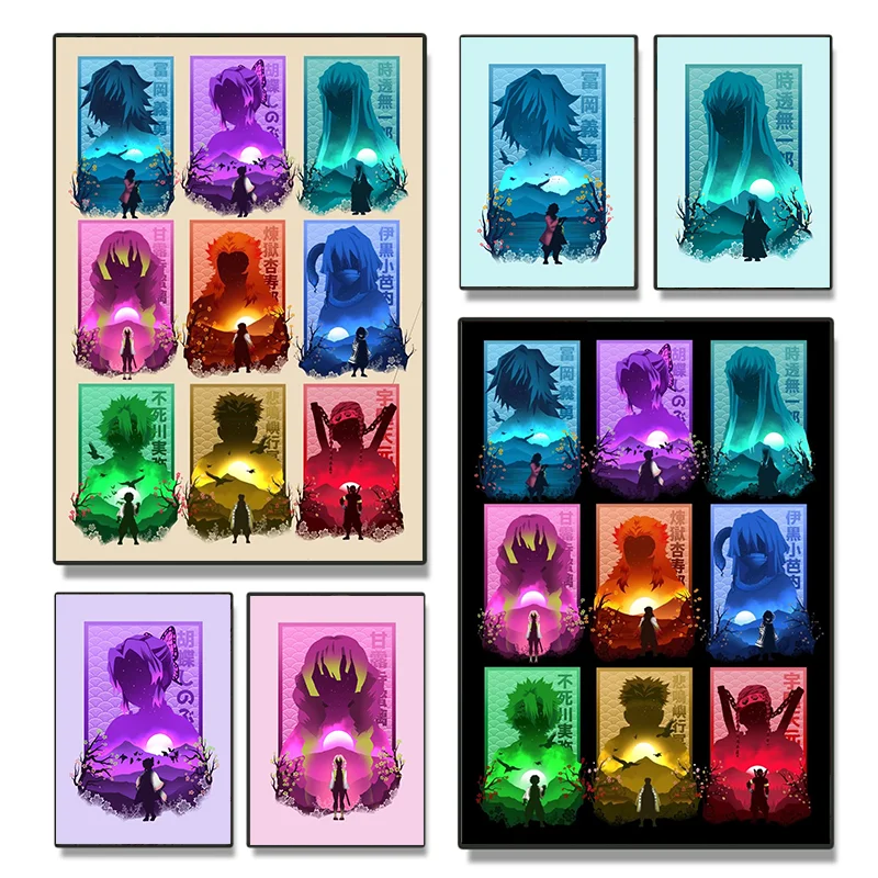 All Hashira Demon Slayer Colorful Poster Picture-in-Picture Canvas Painting Prints Wall Art Pictures for Living Room Home Decor