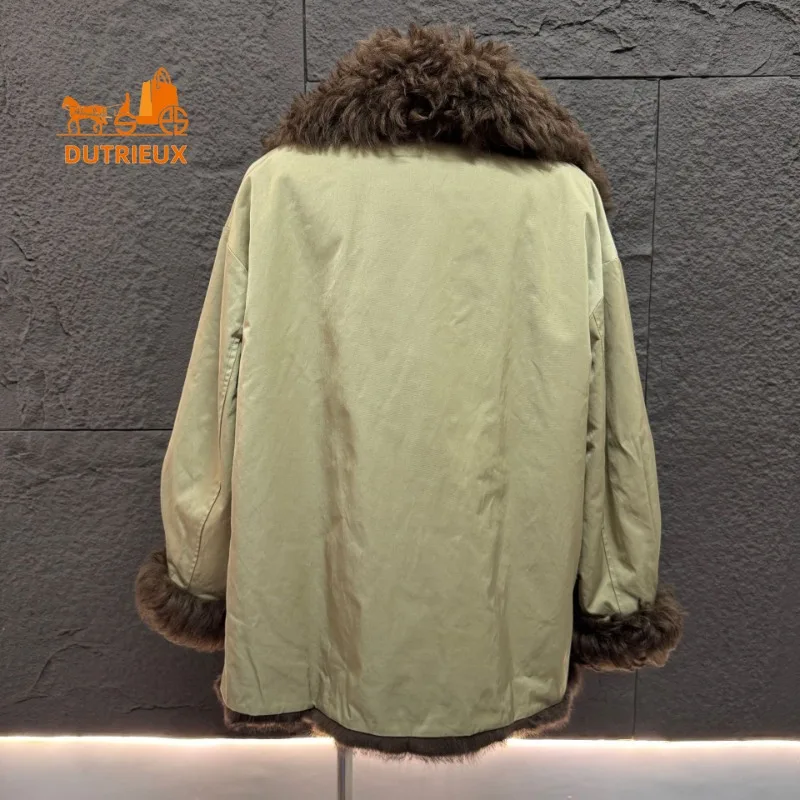 2025 New Winter Women's Double-faced Real Rabbit Fur Coat, 100% Rabbit Fur Collar, Travel Warm Fur Jacket Women