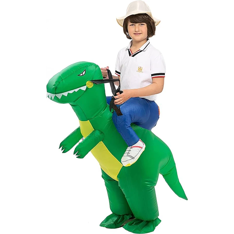 Funky Kids Inflatable Green Dinosaur Rider Costume Great For Halloween Or Any Fancy Dress Party