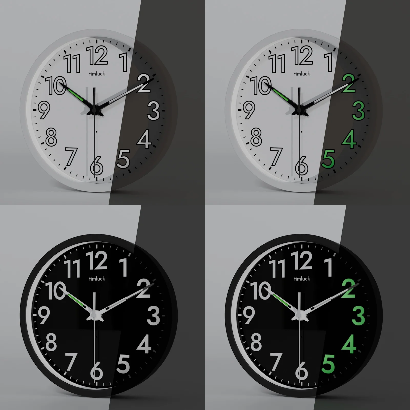 Silent Non-ticking LED Wall Clock with Light Sensor, Auto-Illuminated Numbers & Hands, Adjustable Brightness, Non-Fluorescent
