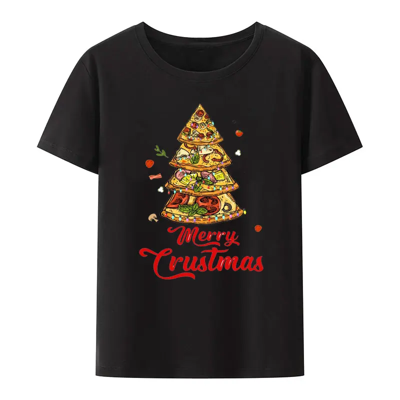 Pizza Christmas Tree Lights Xmas Crustmas Pepperoni T-Shirt Merry Christmas Funny Holiday Aesthetic Unisex 2024 New Year Clothes