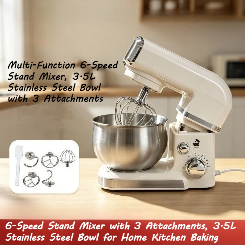 

3.5L Multi-Function Electric Stand Mixer 6-Speed with Whisk, Dough Hook & Beater for Bread Cake Making