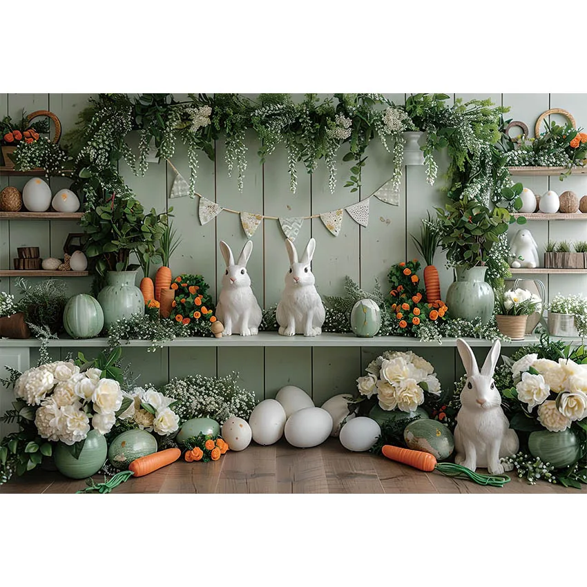 Mehofond-fondos de Pascua y primavera para estudio fotográfico, telón de fondo con diseño de conejito, ladrillo verde, pared de cumpleaños para niños, accesorios para sesión fotográfica