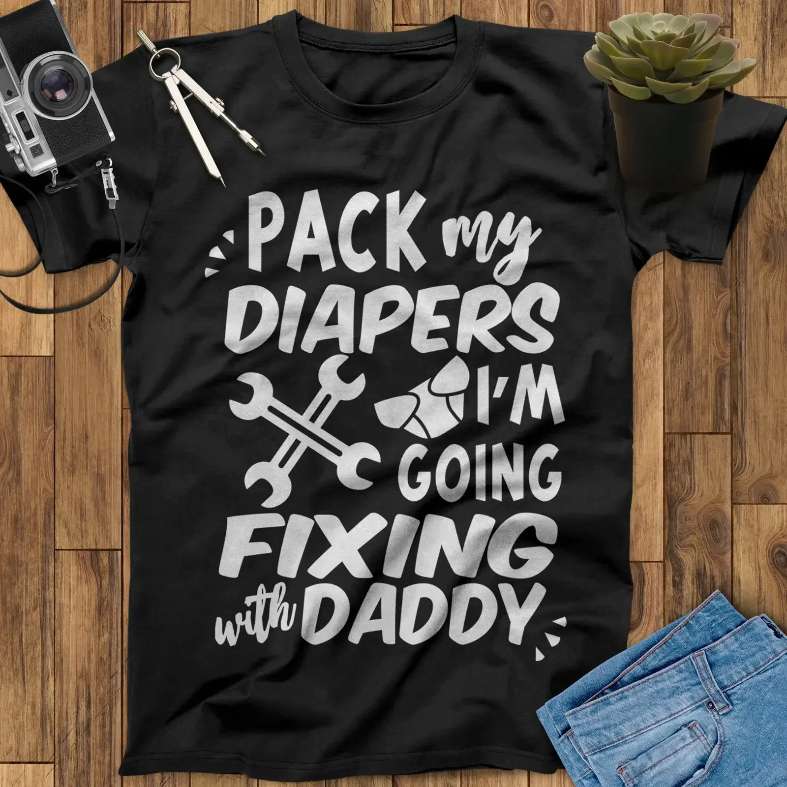 Toddler Pack My Diapers I'm Going Fixing With Daddy T shirt Funny Mechanic Kids Father Son Matching  vintage Washed fashion