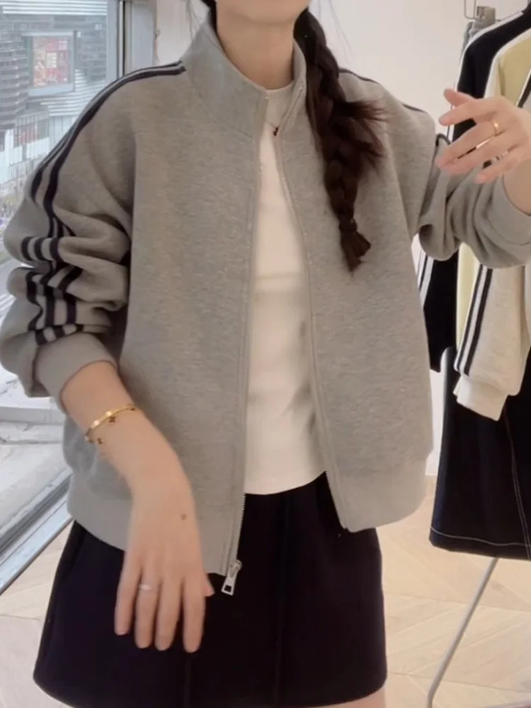 

Повседневная свободная куртка в корейском стиле с воротником-стойкой на молнии, модная универсальная женская верхняя одежда для весны и осени, новинка