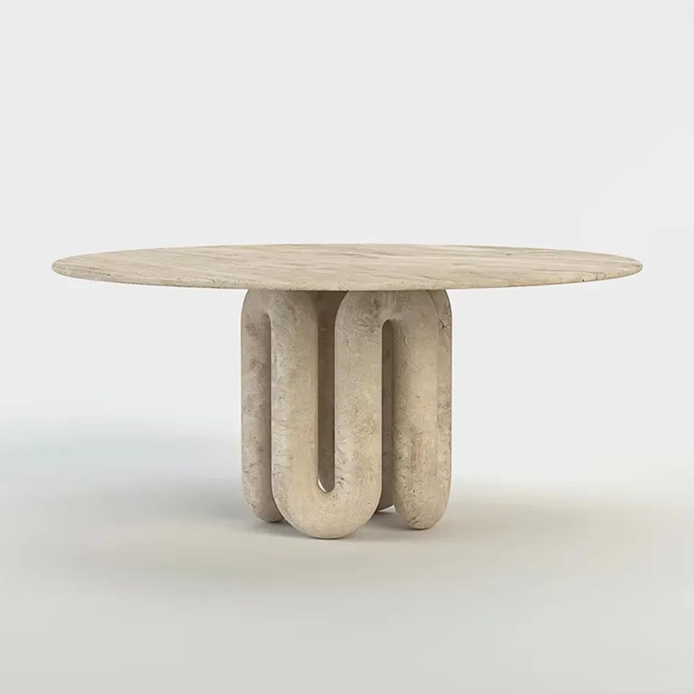 

Современный круглый обеденный стол Carolf из камня со стульями для столовой