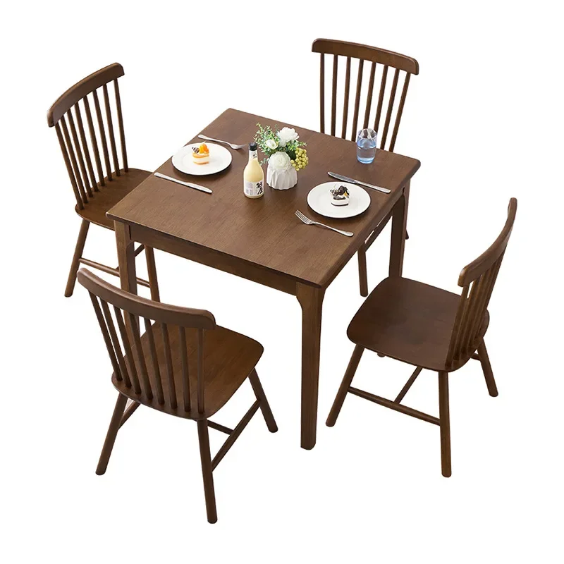 Verdickte Kombination aus Esstisch und Stuhl aus Vollmassivholz, quadratisch, reines Massivholz, 80 x 80 cm, kleine Wohnung, westliches Essen, klein