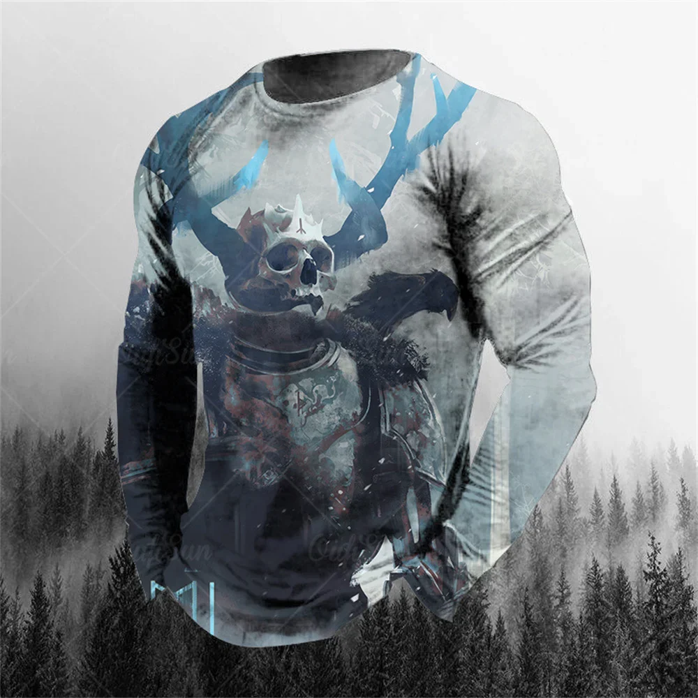

2024 New Retro Mens Horror Movie 3D Printed Summer Mens Fashion T-Shirt Tops Casual Round Neck Long Sleeve Oversized Pullover