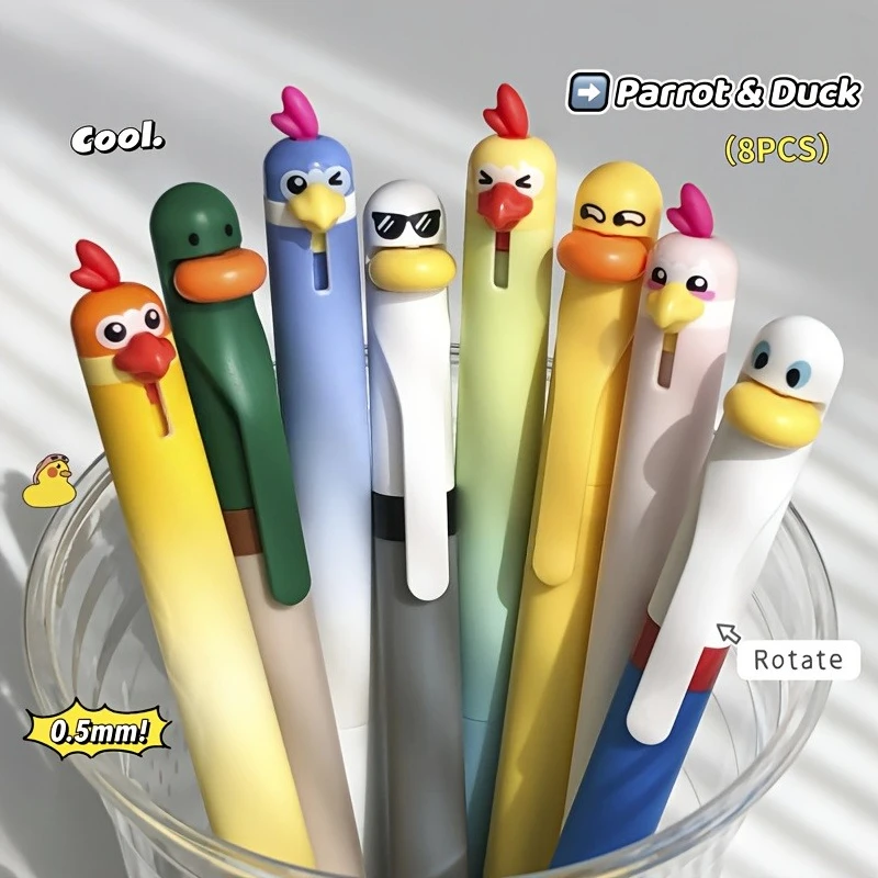 

8 Parrot Duckling Neutral Pen Set 0.5mm Office Black Pen Creative Duck Rotating Neutral Pen Parrot Press Neutral Pen Small Gift