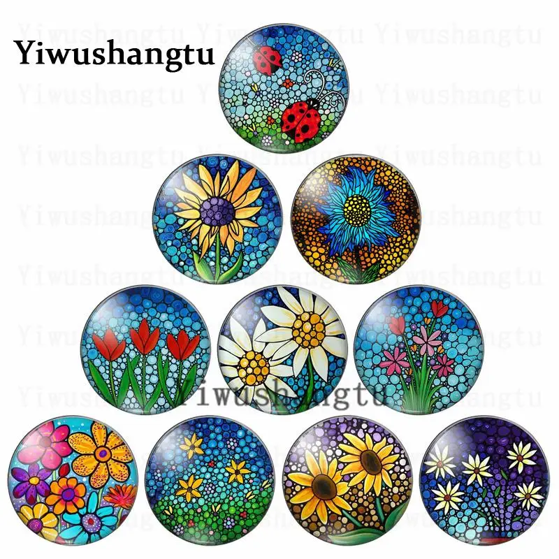 Flower New  cabochon art colourful 12mm/20mm/25mm/30mm Round photo glass cabochon demo flat back Making findings