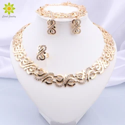 Elegant Gold Color Women Jewelry Sets Necklace Earrings Bracelet Rings Sets  Dubai Wedding Banquet Party Gifts