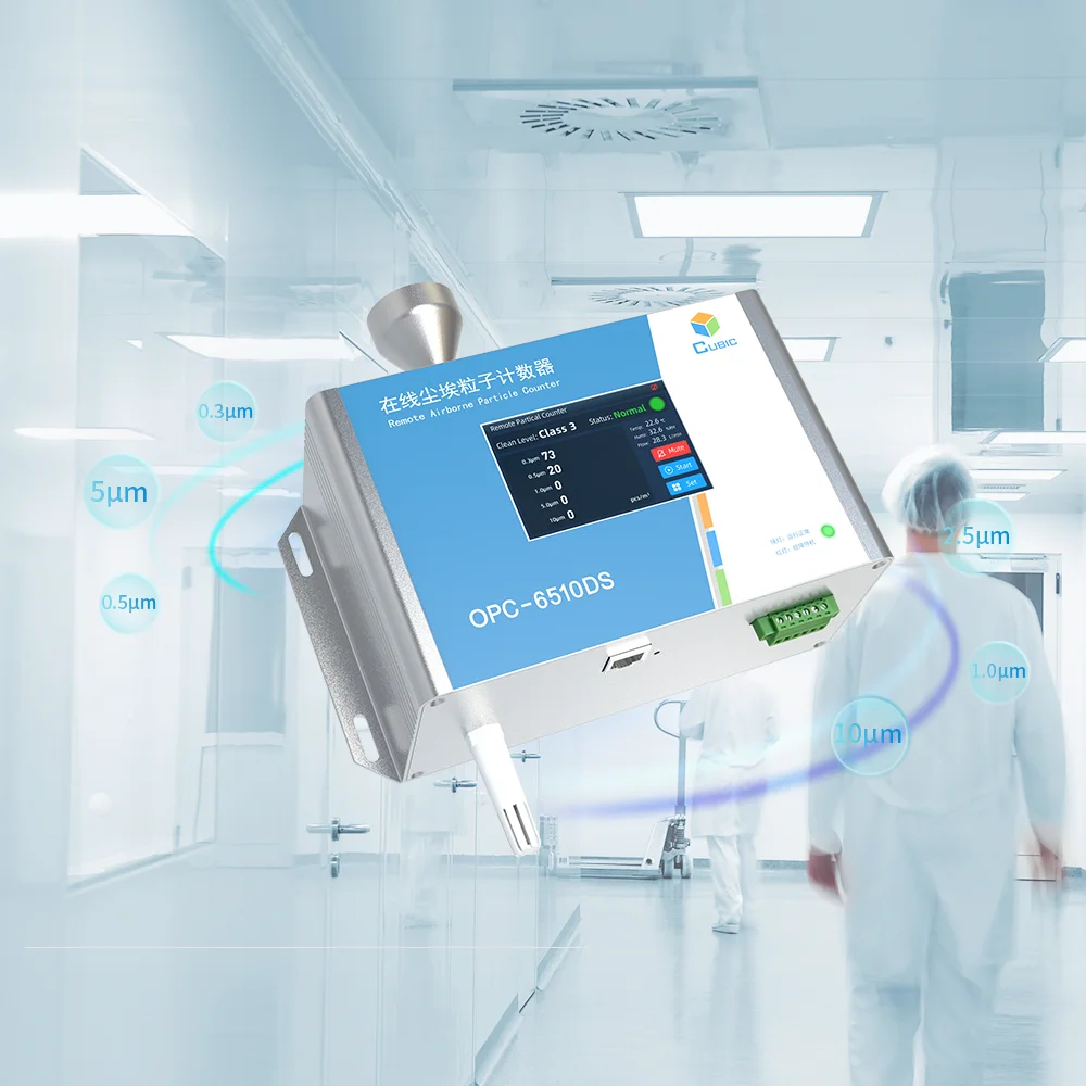 0.3 - 10.0 Um 28.3LPM High Flow Rate Online Cleanroom Optical Airborne Cleanroom Particle Counter with Display OPC-6510DS
