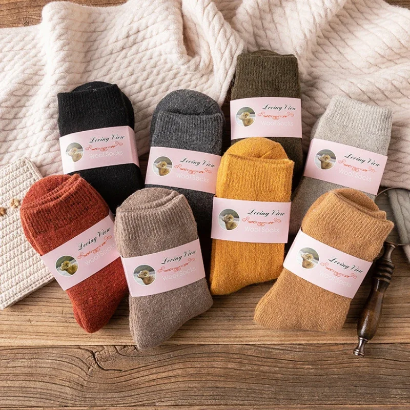 

4 Pairs Super Thicker Warm Women Socks Wool Winter Solid Merino Wool Against Cold Snow Terry Socks Cashmere Dropshiping