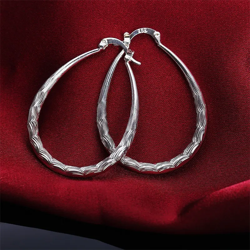 New 925 Sterling Silver Fine 30MM Texture U Hoop Earrings For Women Fashion Charm Wedding Gift Accessories Jewelry