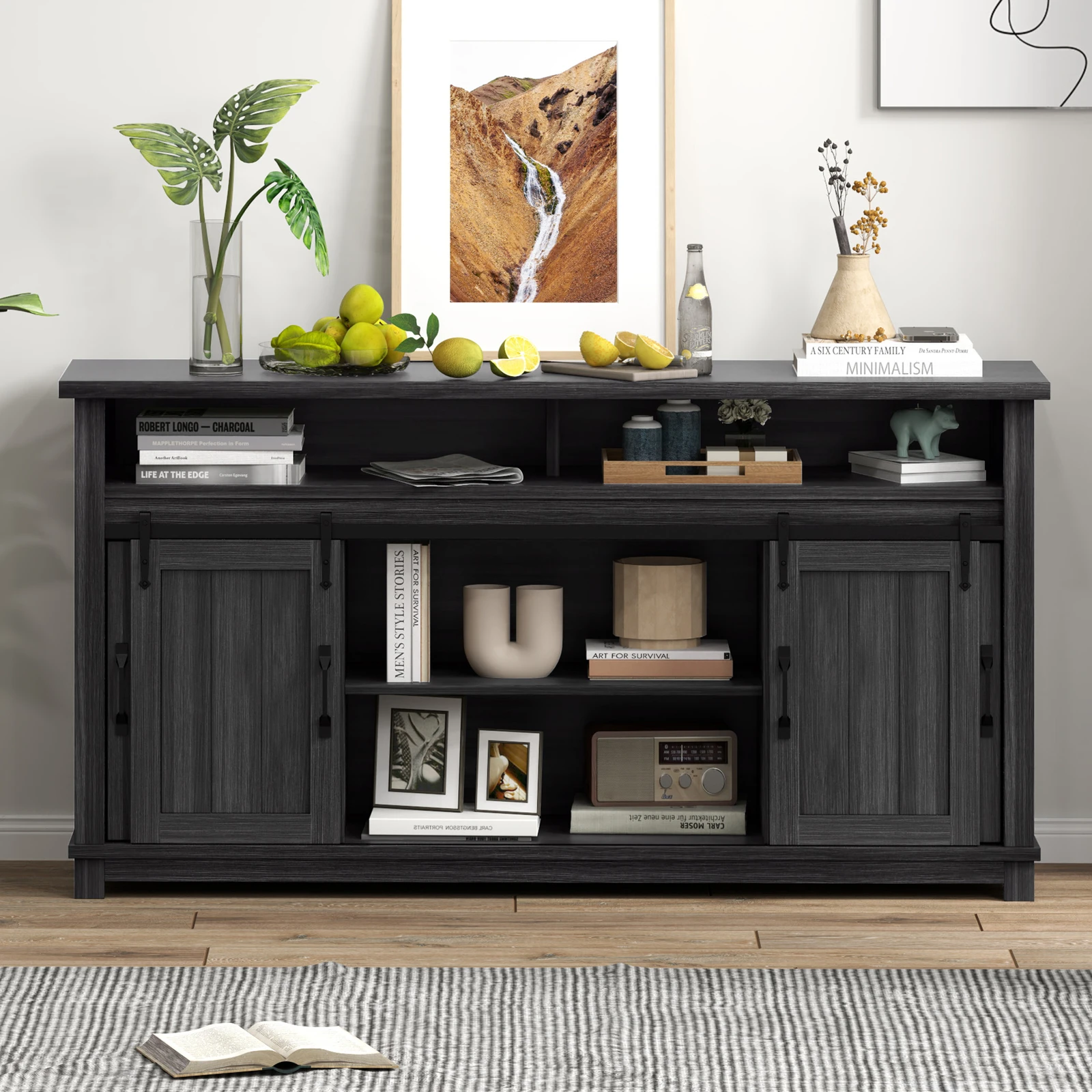 

63" Coffee Bar Cabinet Storage Sideboard Buffet Cabinet with Adjustable Shelves