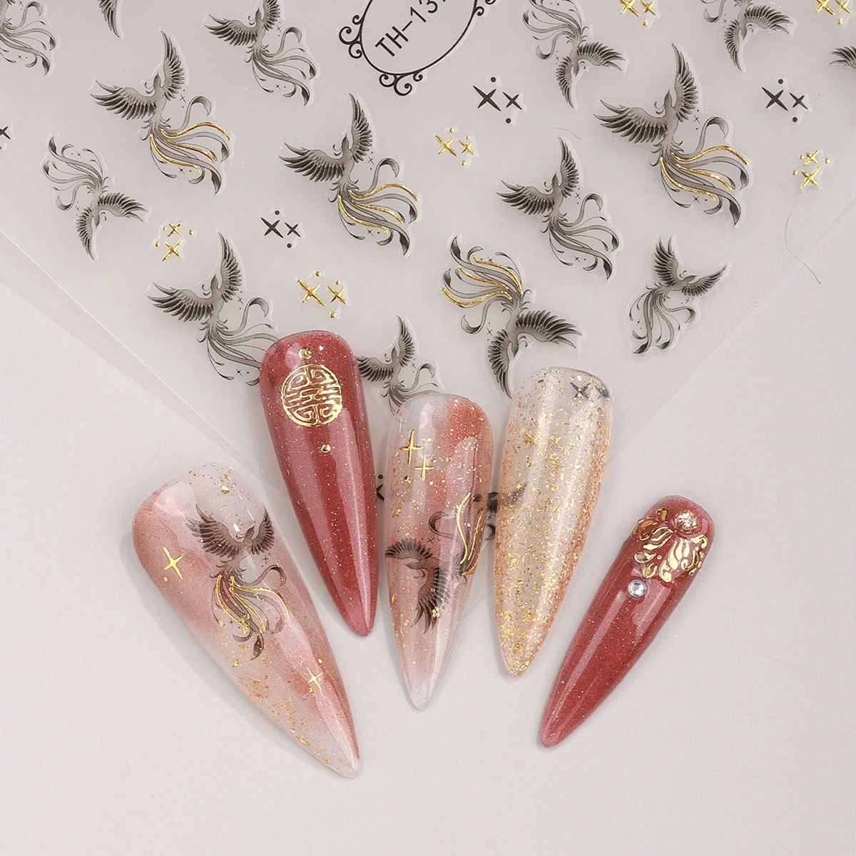 3D Laser Chinese Style Nail Art Sticker Phoenix Crane Peacock Fairy Self-Adhesive Nail Decals Manicure Foils Slider