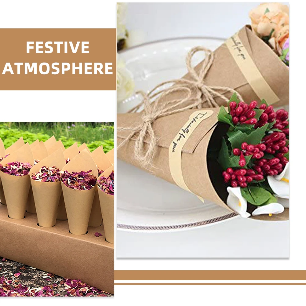 

60pcs Paper Petal Cone Confetti Cones Wedding Craft Holder Party Favors Large Capacity DIY Decorations Flower Flags Ribbon